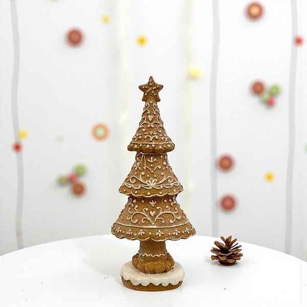 Enfeite De Natal Em Resina - Árvore de Natal Ginger - Marrom e Branco - 27,5x12cm - 1 unidade - Cromus - Rizzo