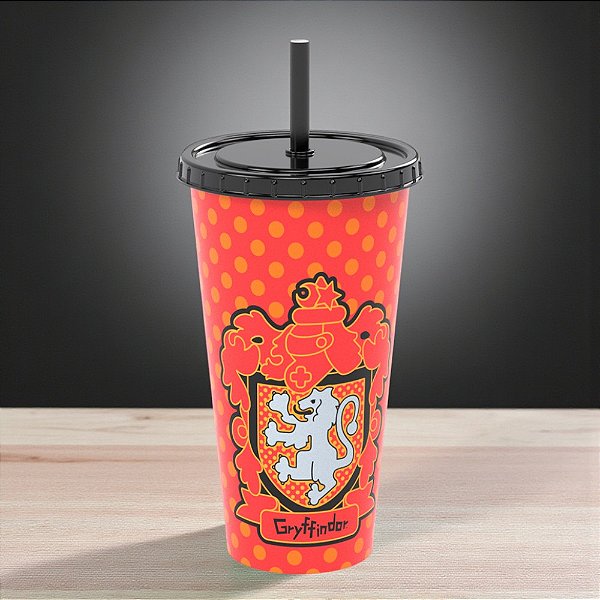 Copo de Plástico com Tampa e Canudo Gryffindor - Harry Potter - 700ml - 1 unidade - Plasútil - Rizzo