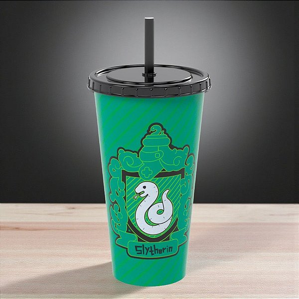 Copo de Plástico com Tampa e Canudo Slytherin - Harry Potter - 700ml - 1 unidade - Plasútil - Rizzo