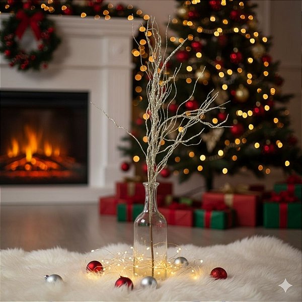 Galho Decorativo - Champagne Com Glitter - 57x40x40cm - 1 unidade - Cromus - Rizzo