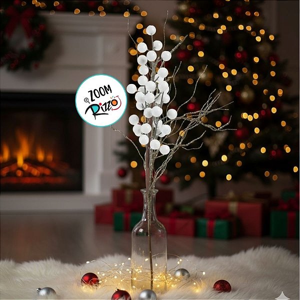 Galho Decorativo de Natal - Frutinhas Brancas - 44,5x8x7cm - 1 unidade - Cromus - Rizzo