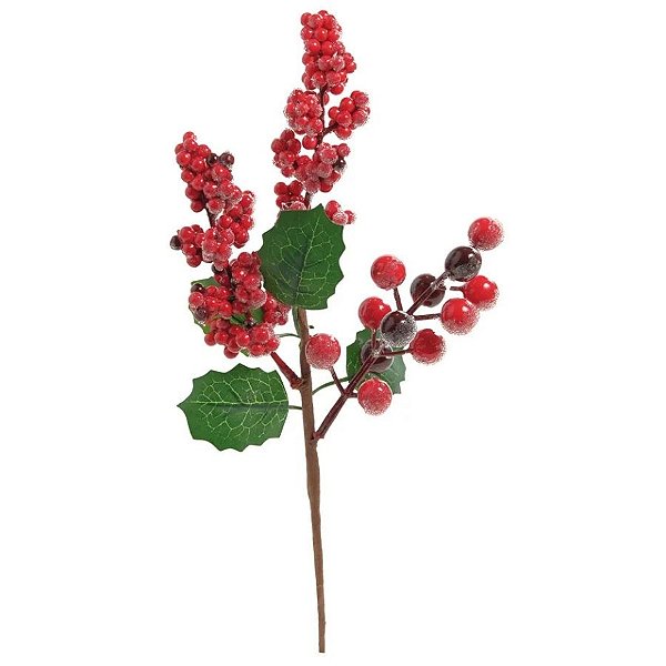 Galho Decorativo de Natal - Azevinho - Vermelho e Verde - 32x13,5x5cm - 1 unidade - Cromus - Rizzo