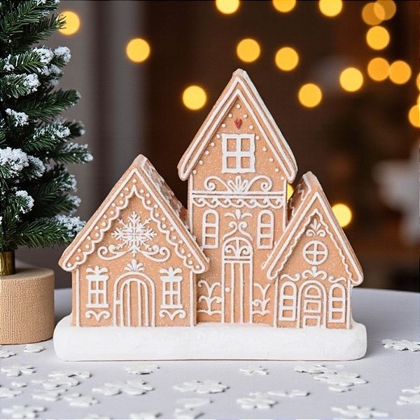 Enfeite De Natal Em Resina - Casinha Gingerbread - 14,5x16x6cm - 1 unidade - Cromus - Rizzo