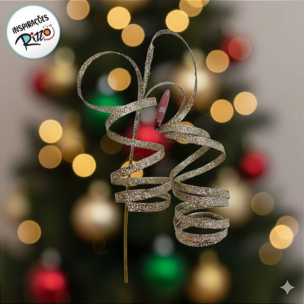 Galho Decorativo de Natal - Espiral Champagne Com Glitter - 35x11,5x11,5cm - 1 unidade - Cromus - Rizzo