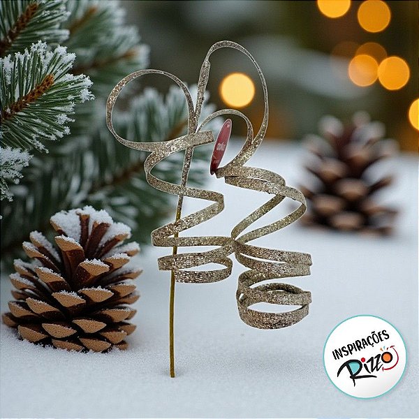 Galho Decorativo de Natal - Espiral Champagne Com Glitter - 34x10x10cm - 1 unidade - Cromus - Rizzo