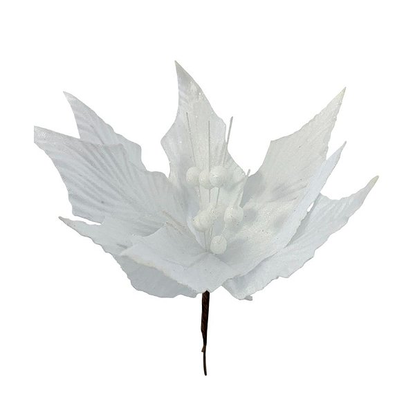 Poinsétia Decorativa - Veludo Branco Com Glitter - 34x33x9,5cm - 1 unidade - Cromus - Rizzo