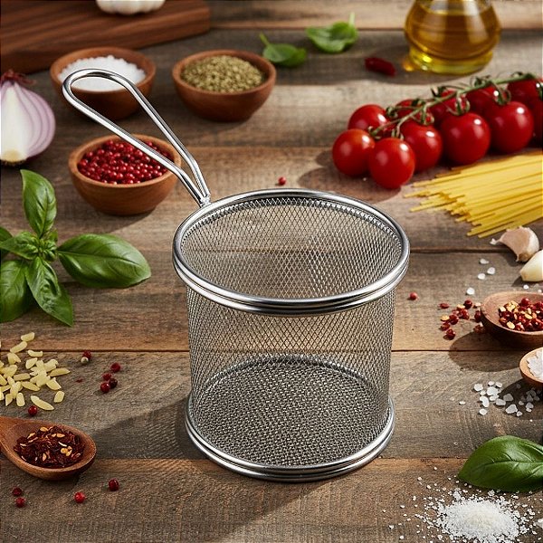 Cesto  De Aço Inox Para Fritura - Redondo - 10cm - 1 unidade - Rizzo
