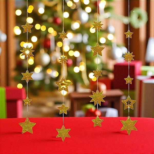 Cortina Decorativa Metalizada Holográfica - Estrelas Dourada - 1 unidade - Regina - Rizzo