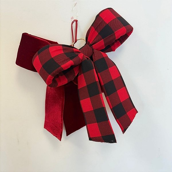 Kit Laços de Veludo Vermelho e Xadrez - 24x27x7cm - 2 unidades - Rizzo