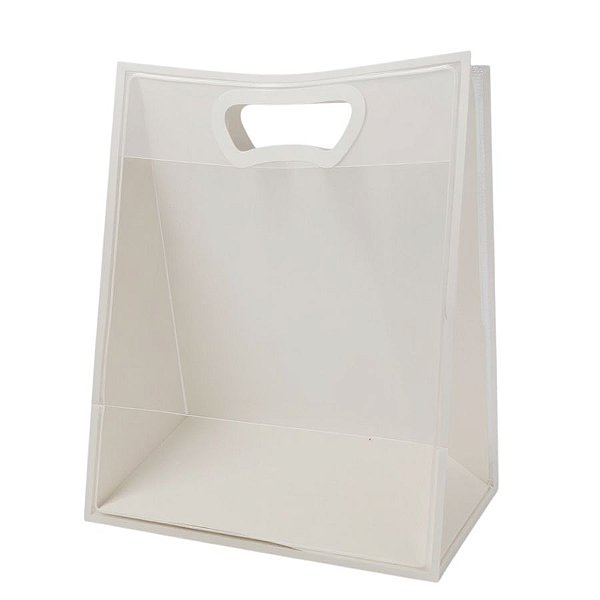 Sacola Transparente Fosca Pvc Alça Plana Branca - 40x30x12cm - 10 unidades - 10 unidades - Cromus - Rizzo