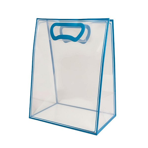 Sacola Transparente Fosca Pvc Alça Plana Azul Claro - 30x23x15cm - 10 unidades - 10 unidades - Cromus - Rizzo