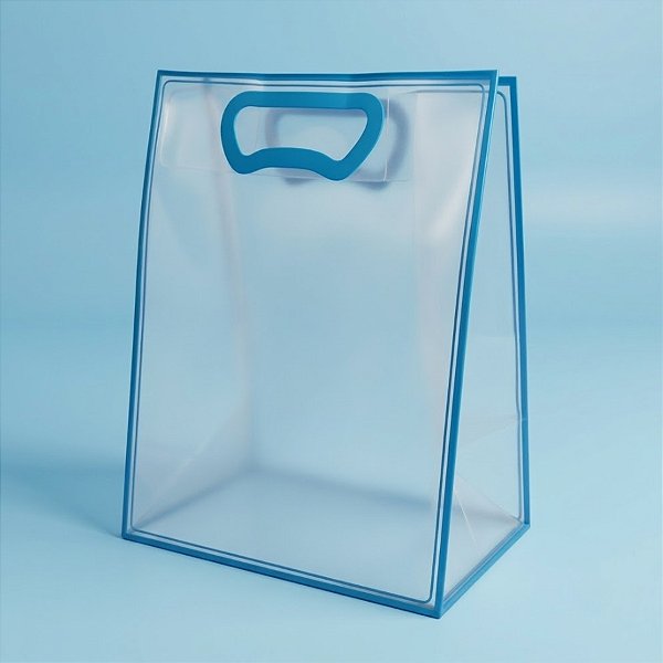 Sacola Transparente Fosca Pvc Alça Plana Azul Claro - 30x23x15cm - 1 unidade - 1 unidade - Cromus - Rizzo