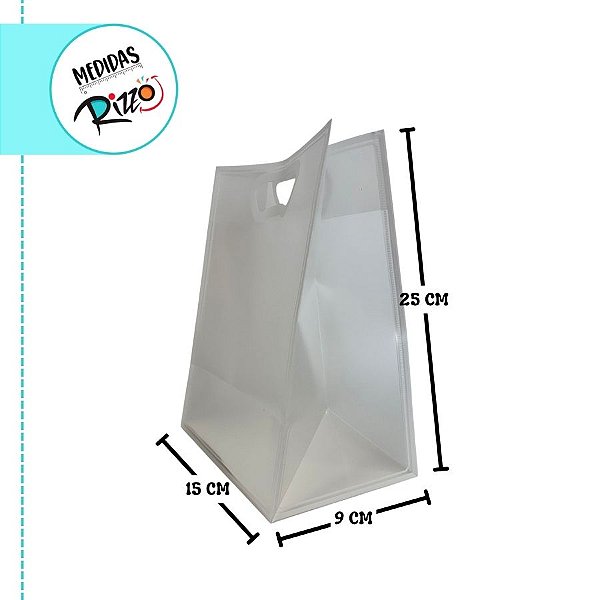 Sacola Transparente Fosca Pvc Alça Plana Branca - 30x23x15cm - 10 unidades - 10 unidades - Cromus - Rizzo