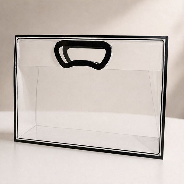 Sacola Transparente Fosca Horizontal Pvc Alça Plana Preta - 22x30x9cm - 10 unidades - 10 unidades - Cromus - Rizzo