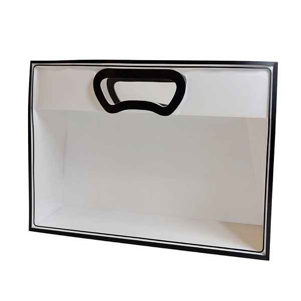 Sacola Transparente Fosca Horizontal Pvc Alça Plana Preta - 22x30x9cm - 1 unidade - 1 unidade - Cromus - Rizzo