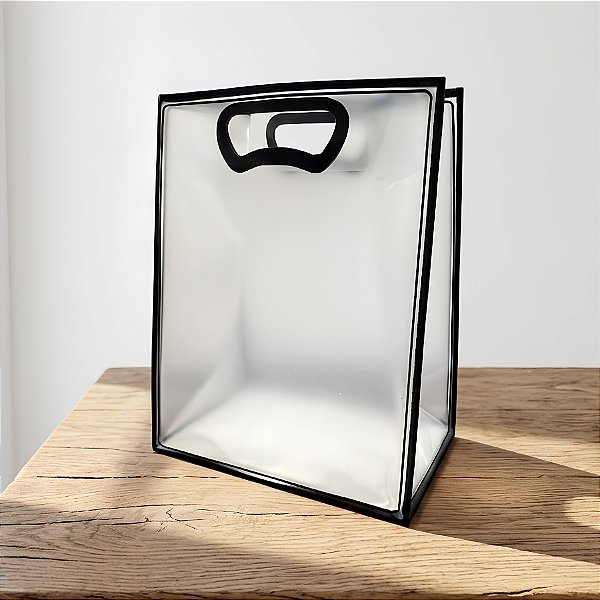 Sacola Transparente Fosca Pvc Alça Plana Preto - 25x15x9cm - 1 unidade - 1 unidade - Cromus - Rizzo