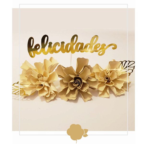 Topo de Bolo Flores Tons Bege - 1 unidade - Amora - Rizzo