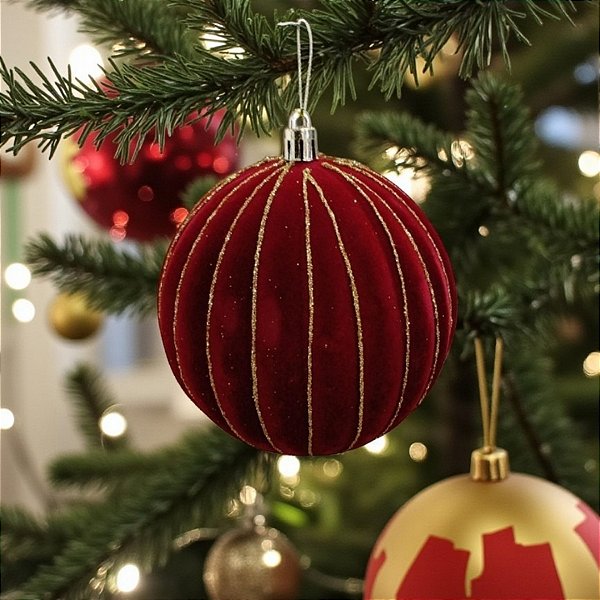 Bolas de Natal em Tubo - Borgonha Dourado - 10cm - 4 unidades - Cromus - Rizzo