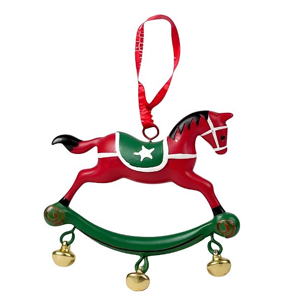 Enfeite Para Pendurar de Natal - Cavalo Vermelho com Guizo - 7x8x1cm - 1 unidade - Cromus - Rizzo