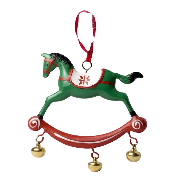 Enfeite Para Pendurar de Natal - Cavalo Verde com Guizo - 7x8x1cm - 1 unidade - Cromus - Rizzo
