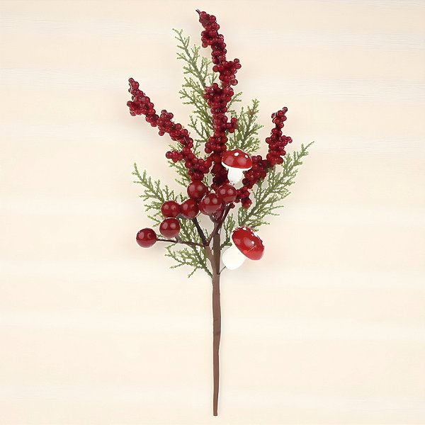 Galho Decorativo de Natal - Cogumelo com Frutas - 33x12x5,5cm - 1 unidade - Cromus - Rizzo