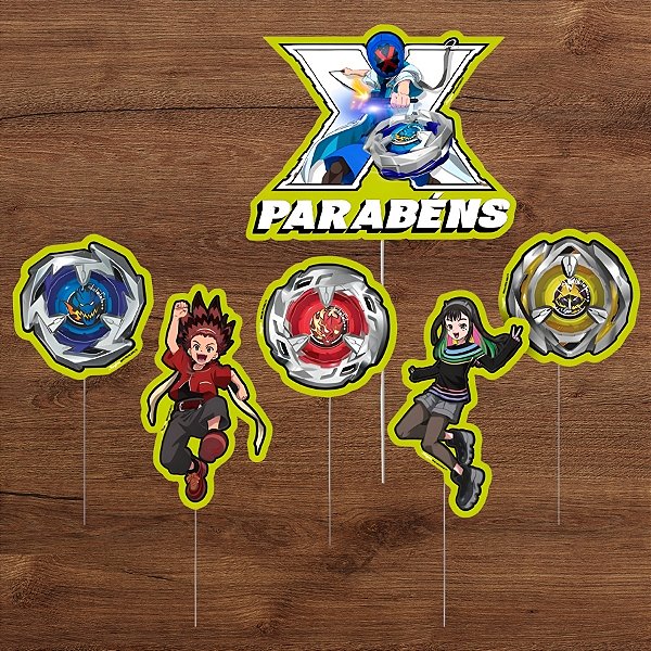 Kit Topo de Bolo - Beyblade X - 22x12cm - 6 unidades - Regina - Rizzo