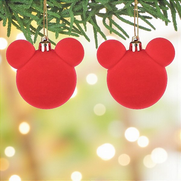 Bola de Natal - Mickey - Aveludada Vermelha - 10cm - 2 unidades - Disney Original - Rizzo