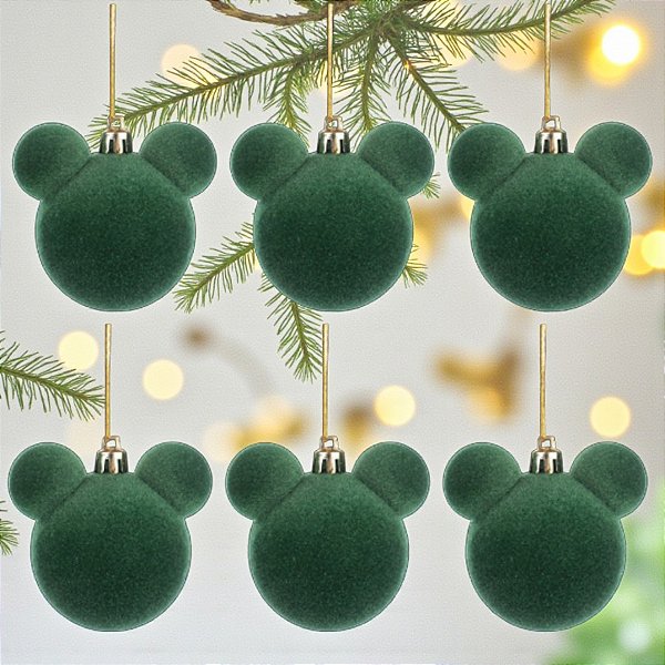 Bola de Natal - Mickey - Aveludada Verde - 6cm - 6 unidades - Disney Original - Rizzo