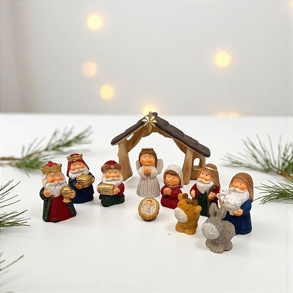 Enfeite de Natal em Resina - Presépio Colorido - 8x10,5x2cm  - 11 unidades - Cromus - Rizzo