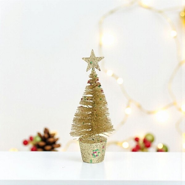 Enfeite de Natal - Mini Pinheiro Ouro - 13x5x5cm - 1 unidade - Cromus - Rizzo