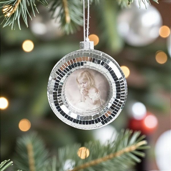 Enfeite Para Pendurar de Natal - Quadro de Foto Redondo Prata - 12,5x12,5cm  - 6 unidades - Cromus - Rizzo