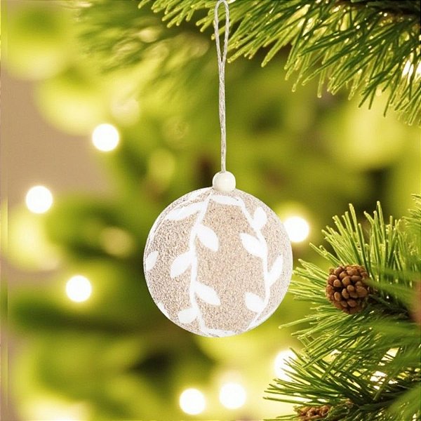 Bolas de Natal - Folhas Marrom/Branco - 8x8cm - 6 unidades - Cromus - Rizzo