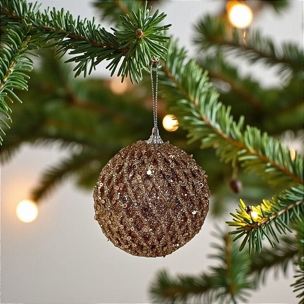 Bola de Natal - Paetê Dourado - 10x10cm  - 4 unidades - Cromus - Rizzo