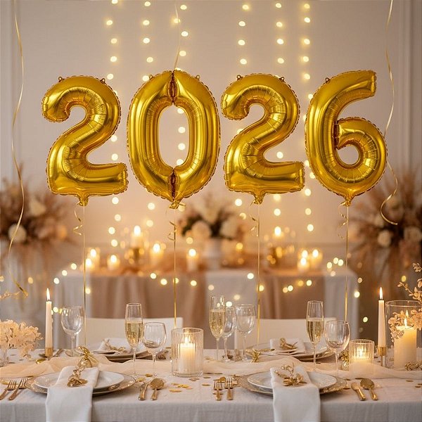 Balão de Festa Microfoil 32" 80cm - Kit "2026" Dourado  - 1 unidade - Rizzo