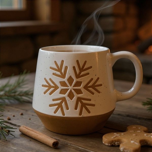 Caneca de Ceramica de Natal - Floco de Neve - 540ml - 1 unidade - Rizzo