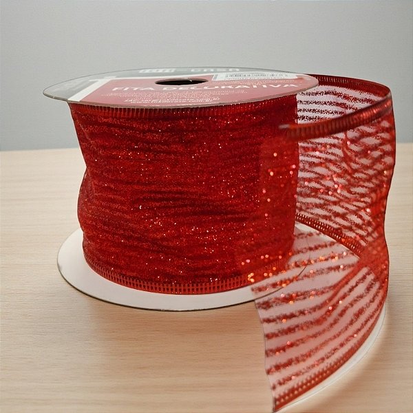 Fita Decorativa - Vermelho com Glitter - 6,3x914cm - 1 unidade - Rizzo