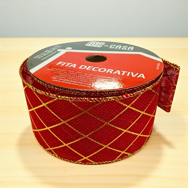 Fita Decorativa - Vermelho com Traços Dourados - 6,3x914cm - 1 unidade - Rizzo