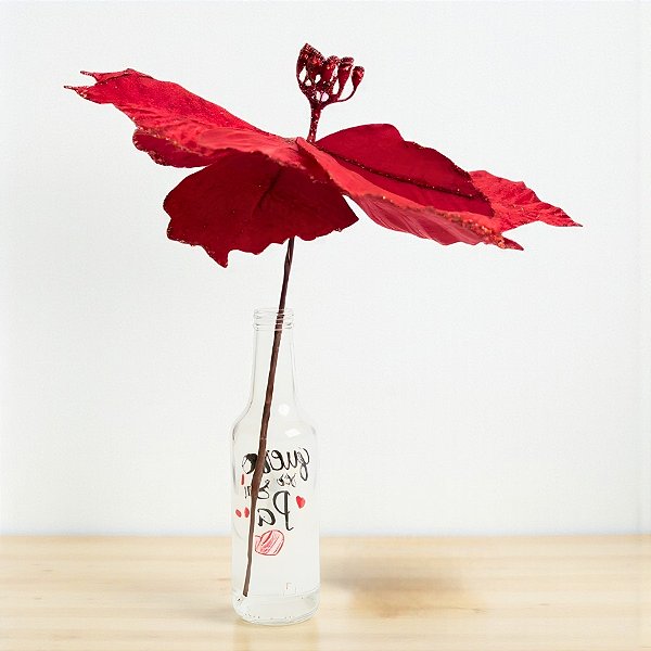 Poinsétia Decorativa - Veludo Vermelho Com Glitter - 34cm - 1 unidade - Rizzo