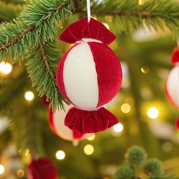 Enfeite Para Pendurar de Natal - Doce Vermelho e Branco - 15x7,5cm - 1 unidade - Rizzo