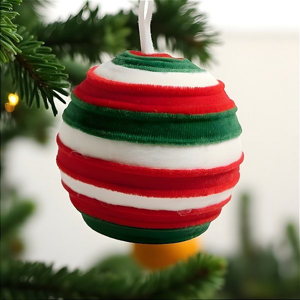 Bola de Natal - Branco com Espiral Vermelho e Verde - 8cm - 1 unidade - Rizzo