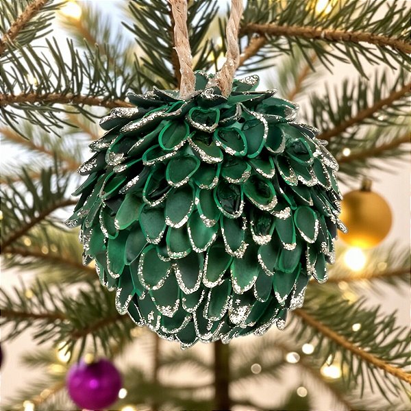Enfeite de Pendurar de Natal - Pinha Verde com Glitter - 8cm - 1 unidade - Rizzo