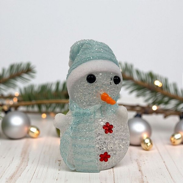 Enfeite Decorativo de Natal com Luz - Boneco de Neve com Cachecol - Azul - 18cm - 1 unidade - Rizzo