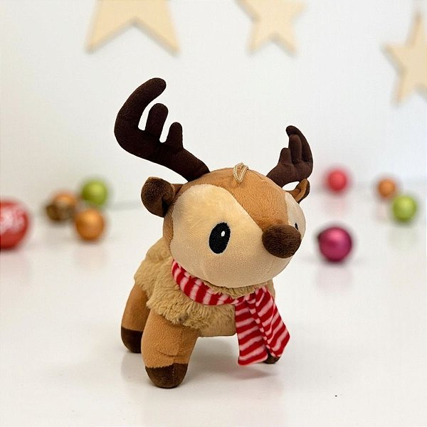 Pelúcia de Natal Rena com Cachecol Listrado - 25x25x10cm - 1 unidade - Rizzo