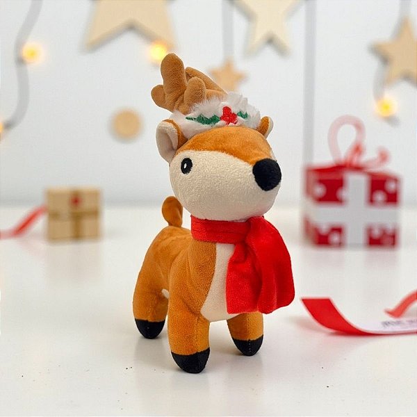 Pelúcia de Natal Rena com Cachecol Vermelho -26x19x7cm - 1 unidade - Rizzo