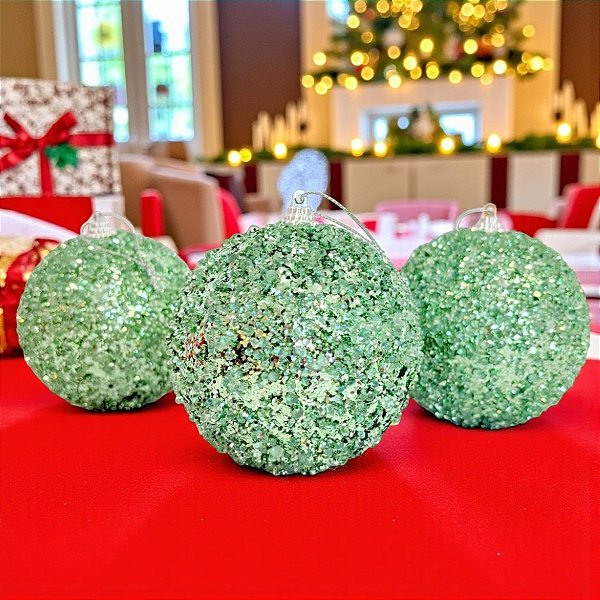 Bolas de Natal em Tubo - Verde com Glitter - 8cm - 3 unidades - Rizzo