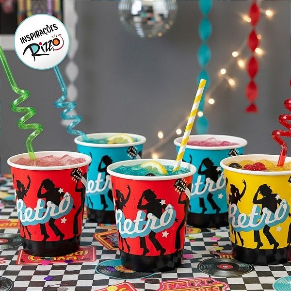 Copo de Papel - Festa Retrô - 200ml - 8 unidades - FestColor - Rizzo