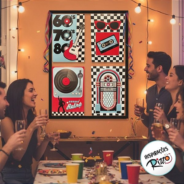 Kit Cartaz Decorativo - Festa Retrô - 4 unidades - FestColor - Rizzo