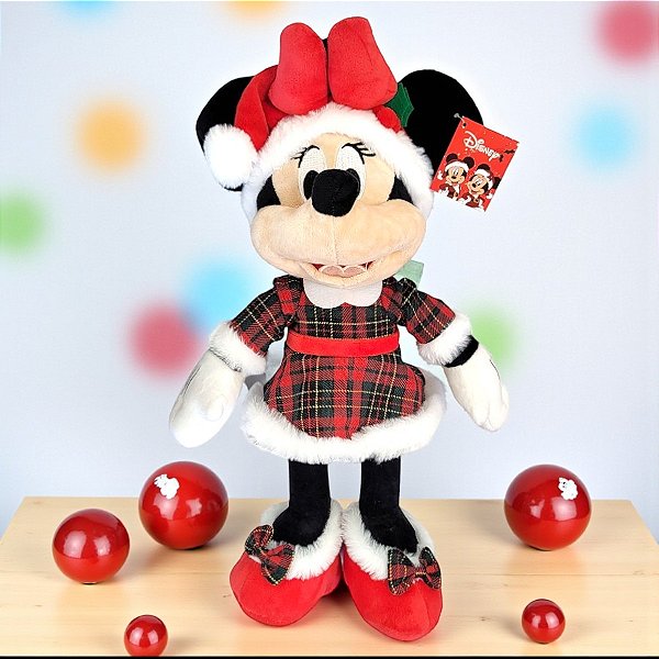 Pelúcia Minnie Mouse de Natal - Xadrez Verde e Vermelha - 45cm - 1 unidade - Disney Original - Rizzo