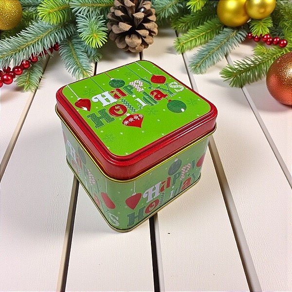 Lata de Metal de Natal - Happy Holidays - 7,5x7x6cm - 1 unidade - Rizzo