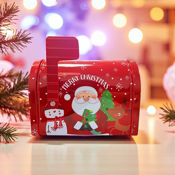 Lata De Metal De Natal - Caixa de Correio Merry Christmas - 9,5x8x13cm - 1 unidade - Rizzo